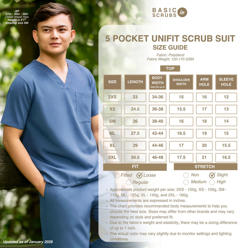5 POCKET UNIFIT SCRUB SUIT (UNISEX - PAIR)